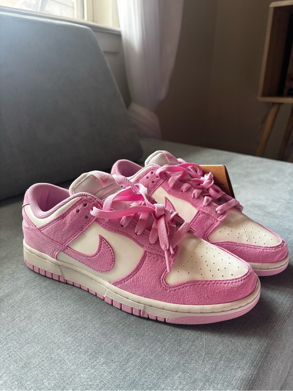 Nike Dunks Jordan 1s Women’s Pink & White Low-Top Sneakers — Suede Accent - Picture 2 of 6